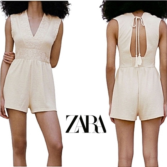 NWOT Zara Ecru Guipure Jumpsuit Small - Picture 1 of 3